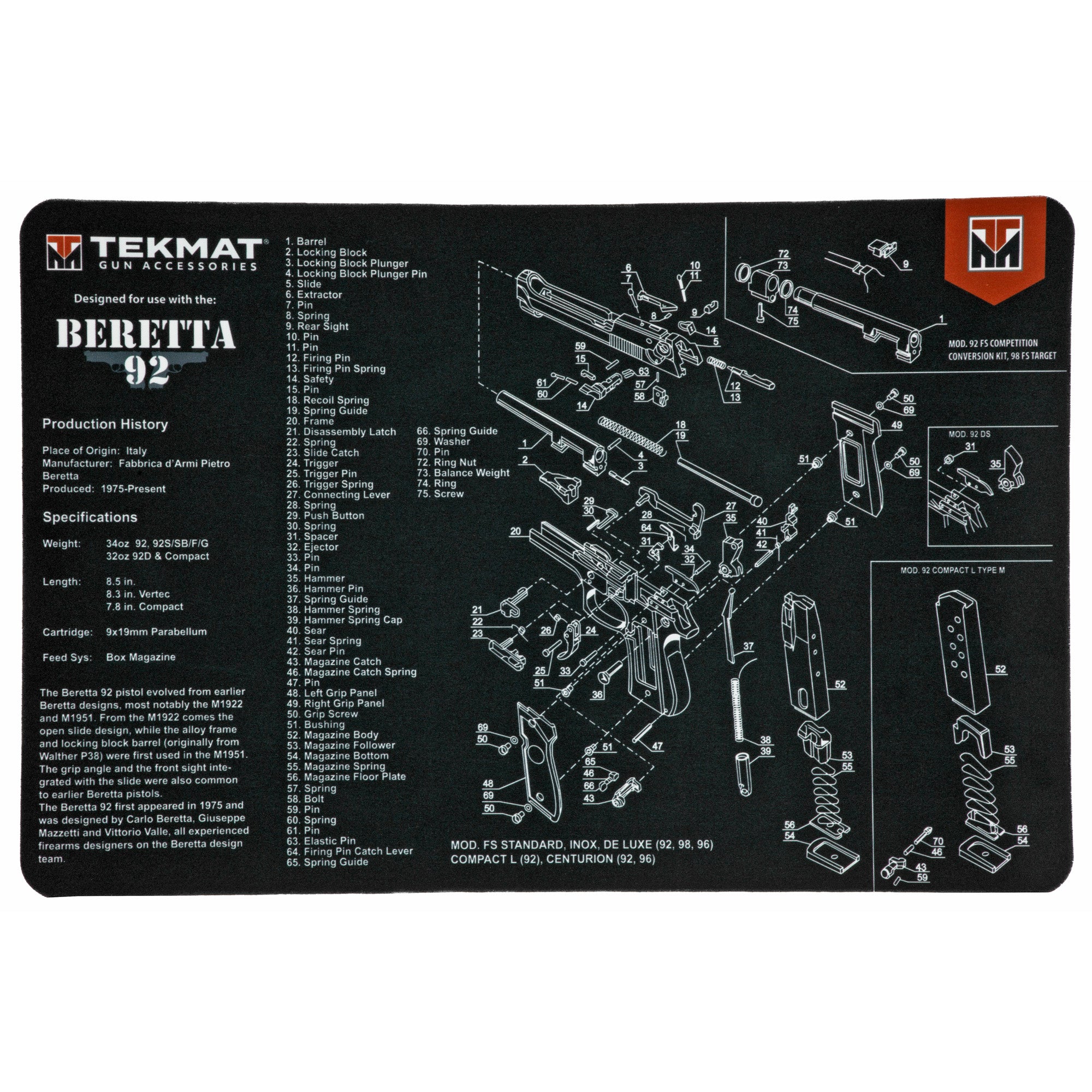 Tekmat Pistol Mat Beretta 92 Blk